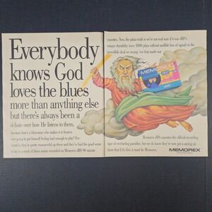 1987‎ Memorex dBS Cassette Tapes Vintage Print Ad God Loves the Blues Cloud Ride